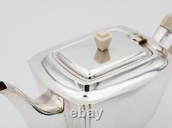 Classy Art Deco Tea Pot Silver, 21.2oz, With White Handle & Hallmarks