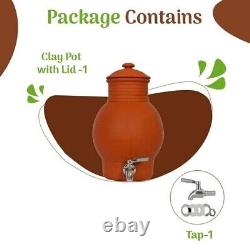 Clay Water Pot with Lid, cup & tap -4000ml water dispenser terra cotta