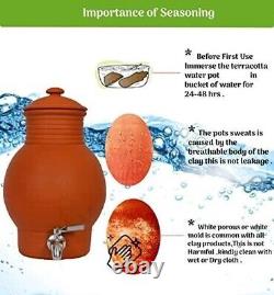 Clay Water Pot with Lid, cup & tap -4000ml water dispenser terra cotta