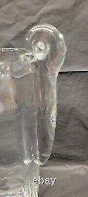 Clear Blown Glass Vase Art Deco design With Applied Handles 9 inch # 4108
