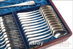 Complete Sterling Silver Art Deco Cutlery Set for 12. Spain, Circa 1920