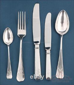 Complete Sterling Silver Art Deco Cutlery Set for 12. Spain, Circa 1920