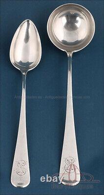 Complete Sterling Silver Art Deco Cutlery Set for 12. Spain, Circa 1920