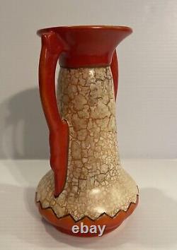 Czechoslovakia Art Deco Pottery Alienware Crackle Vase Ditmar Urbach Handled