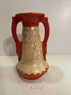 Czechoslovakia Art Deco Pottery Alienware Crackle Vase Ditmar Urbach Handled