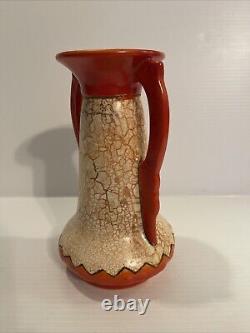 Czechoslovakia Art Deco Pottery Alienware Crackle Vase Ditmar Urbach Handled