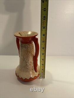 Czechoslovakia Art Deco Pottery Alienware Crackle Vase Ditmar Urbach Handled