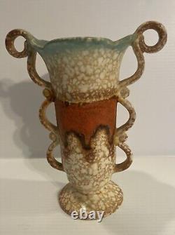 Czechoslovakia Art Deco Pottery Alienware Handled Vase Speckled Ditmar Urbach