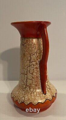 Czechoslovakia Pottery Handled Vase Art Deco Crackled Alienware Ditmar Urbach