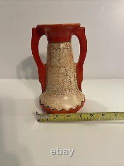 Czechoslovakia Pottery Handled Vase Art Deco Crackled Alienware Ditmar Urbach