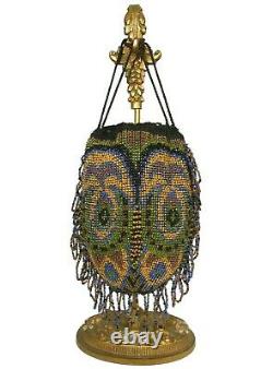 EARLY 20TH CENT FRENCH ART DECO VINT BEADED GLASS HANDLED BAG, WithOWL ICONOGRAPHY