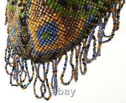 EARLY 20TH CENT FRENCH ART DECO VINT BEADED GLASS HANDLED BAG, WithOWL ICONOGRAPHY