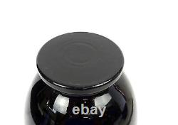 FOSTORIA #2360 EBONY GLASS ANTIQUE ART DECO BLACK URN 10 HANDLED VASE 1920s