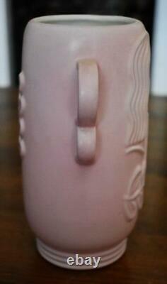 Fabulous Red Wing #1151 Art Deco Pink Two Handled Female Profile Fawn Twig Vase