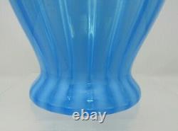 Fenton Rib Optic Blue Opalescent Art Glass Lemonade Pitcher 10 Cobalt Handle