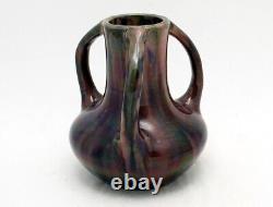Fine Art Deco Japanese Awaji Flambe Drip Glaze Three Handled Art Pottery Vase