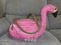 Flamingo Large Picnic Basket Pink Wicker Resin Ciroa California New W Tags HTF