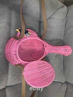 Flamingo Large Picnic Basket Pink Wicker Resin Ciroa California New W Tags HTF