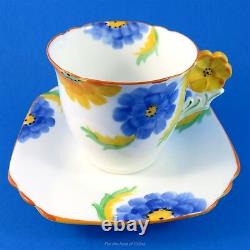 Flower Handle Art Deco with Blue & Yellow Daisies Collingwoods Tea Cup & Saucer