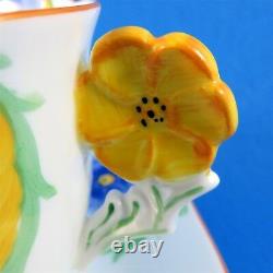 Flower Handle Art Deco with Blue & Yellow Daisies Collingwoods Tea Cup & Saucer