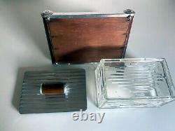 French Art Deco Glass Biscuit Box on Mirror Tray with Handle Tableware