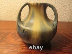 French Art Deco Pottery Denbac, Vierzon, Three-Handled Vase, Blue Drip Glaze