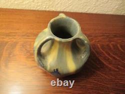 French Art Deco Pottery Denbac, Vierzon, Three-Handled Vase, Blue Drip Glaze