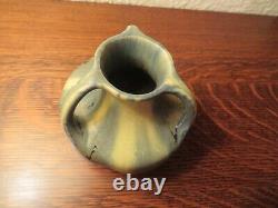 French Art Deco Pottery Denbac, Vierzon, Three-Handled Vase, Blue Drip Glaze