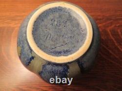 French Art Deco Pottery Denbac, Vierzon, Three-Handled Vase, Blue Drip Glaze