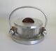 French Art Deco Round Glass Biscuit Box On Mirror Tray With Handle Tableware
