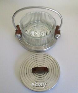 French Art Deco Round Glass Biscuit Box on Mirror Tray with Handle Tableware