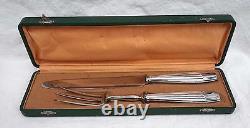 French Art Deco Sterling Silver Handle Carving Fork Knife Set Stainless Steel B