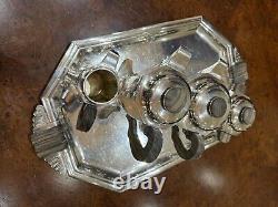 French Art Deco silver plated and wooden handled tea set and tray. Great Cond