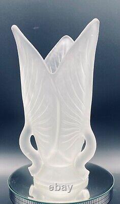 Frosted Art Glass Water Lily 3 Leaves with Handles Vase Art Nouveau/Deco Barolac