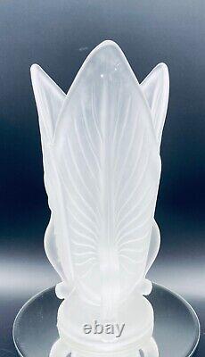 Frosted Art Glass Water Lily 3 Leaves with Handles Vase Art Nouveau/Deco Barolac