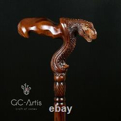 GC-Artis wooden cane walking stick Ergonomic palm grip handle T-Rex dinosaur