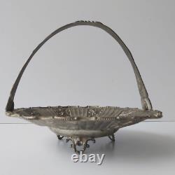 German Vintage Silver Plated Leaf Decorative Basket Fixed Handle