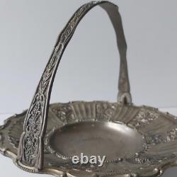German Vintage Silver Plated Leaf Decorative Basket Fixed Handle