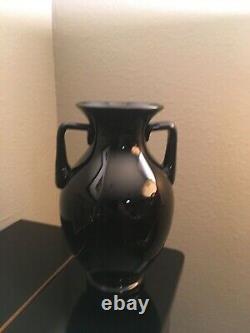 Gorgeous Black Glass Art Deco Handled Vase 10 x 6.5