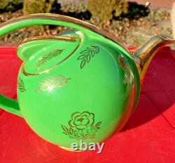 Hall China AIRFLOW Teapot. EMERALD GREEN GOLD SPECIAL, from PREMIER collection