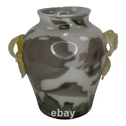 Handmade Decorative Glass Vase 2 Tone Colors Pontil Scar Leaf & Stem Handle