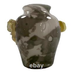 Handmade Decorative Glass Vase 2 Tone Colors Pontil Scar Leaf & Stem Handle