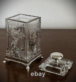 Hawkes Art Deco Sterling & Hawkes Cut / Engraved Glass Condiment Jam Jar