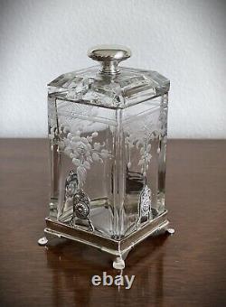 Hawkes Art Deco Sterling & Hawkes Cut / Engraved Glass Condiment Jam Jar