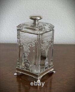 Hawkes Art Deco Sterling & Hawkes Cut / Engraved Glass Condiment Jam Jar