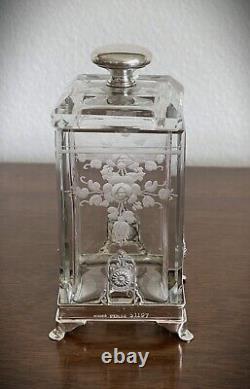 Hawkes Art Deco Sterling & Hawkes Cut / Engraved Glass Condiment Jam Jar