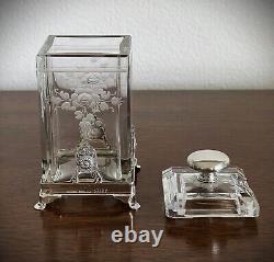 Hawkes Art Deco Sterling & Hawkes Cut / Engraved Glass Condiment Jam Jar