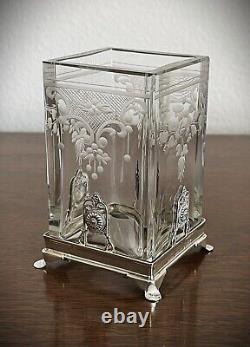 Hawkes Art Deco Sterling & Hawkes Cut / Engraved Glass Condiment Jam Jar