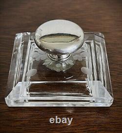 Hawkes Art Deco Sterling & Hawkes Cut / Engraved Glass Condiment Jam Jar