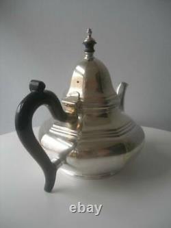 Heavy Vintage England Kettle Teapot Bronze Silver Plated Solid Handle Wood 1.6 k